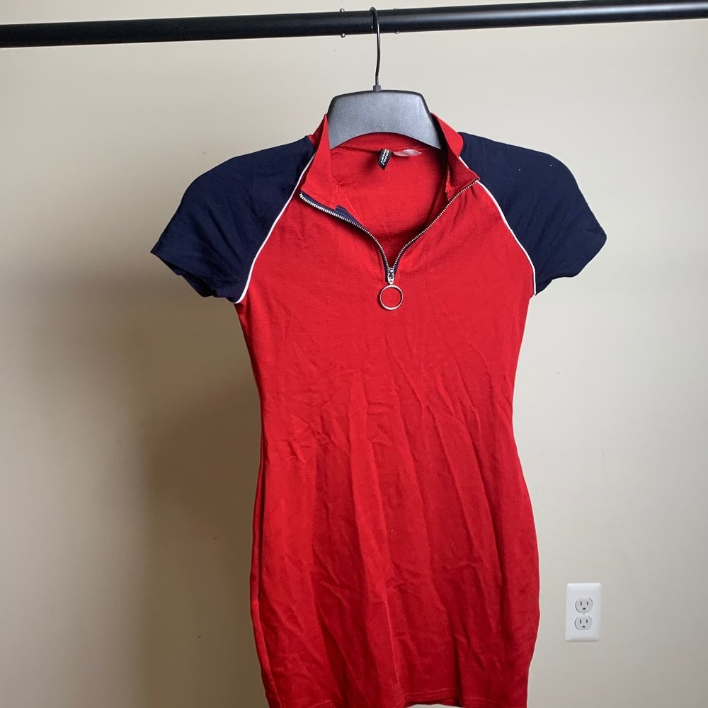 red and blue-mini dress